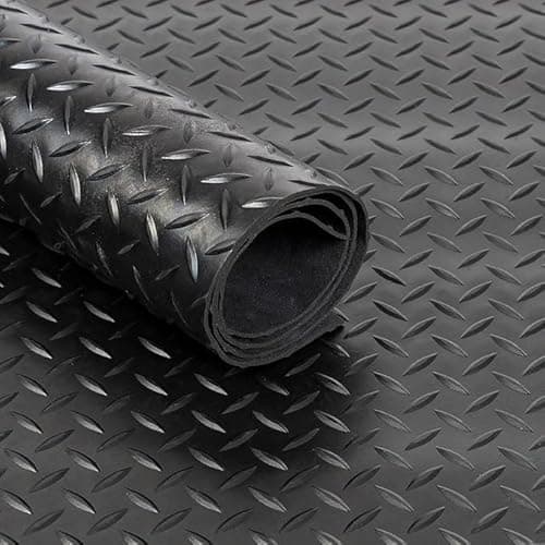 Image of Generic 1.5m x 1.5m Heavy Duty Black Rubber Matting Roll | 4.5mm Thick Non Slip Waterproof Checker Plate Diamond Pattern Flooring