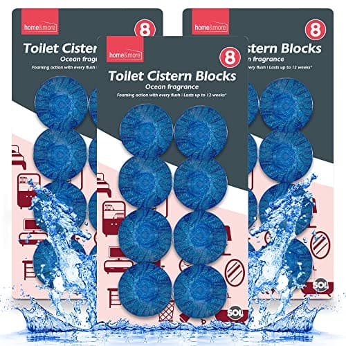 Image of 24pk x 50g Toilet Blocks for Cisterns, Blue Ocean Scent Freshener Tablets Cleaners, Powerful Inside Rim and Bowl Cleaning, Long-Lasting Fragrance, Prevents Limescale, and Effectively Fights Odours