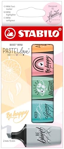 Image of STABILO Highlighter BOSS MINI Pastellove - Pack of 5 - Touch of Turquoise, Hint of Mint, Pale Orange, Pink Blush, Dusty Grey