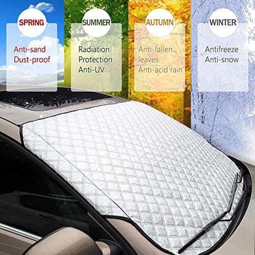 Image of WeFine Car Windscreen Frost Cover Heavy Duty Windscreen Frost Protector Snow Ice Frost Sun UV Dust Water Resistent Pefect Fit for Cars SUVs in all Weather(140x90cm)