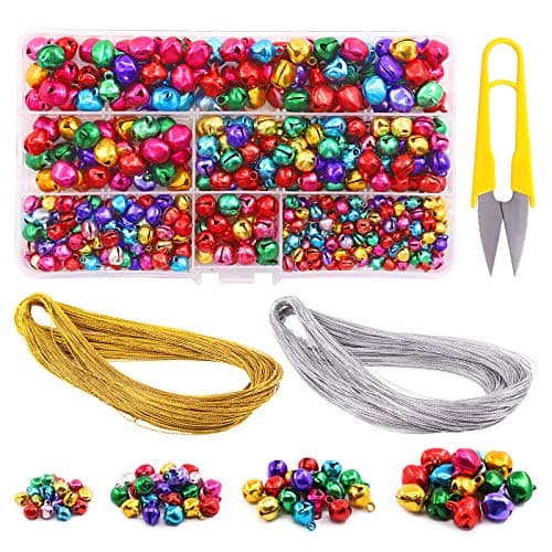 Image of Swpeet Colorful 4 Sizes Jingle Bells Assortment Kit with 200m Gold Sliver Cord, Craft Bells for Christmas Party Decorations