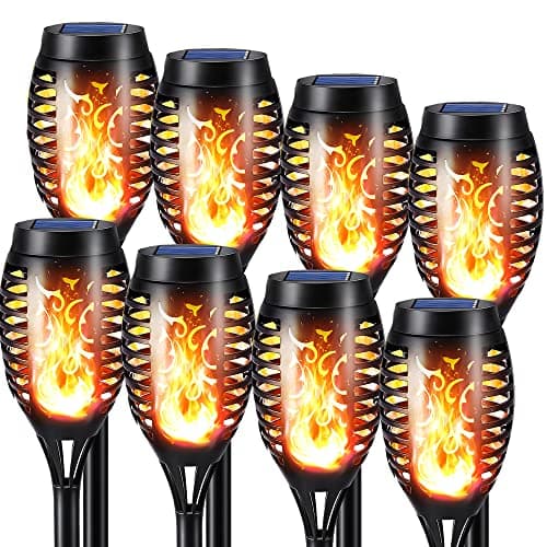 Image of NEXVIN 8 Pack Solar Flickering Dancing Flame Lights Waterproof Solar Torch Lights for Outdoor Garden Patio Pathway Yard Driveway Halloween Decorative