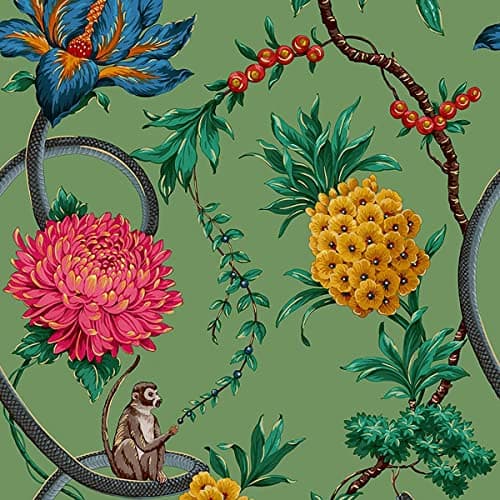 Image of World of Wallpaper Forbidden Fruit Exotic Floral Animals Green/Multi 39002 - Feature Wall Paper for Living Room Bedroom Hallway Lounge