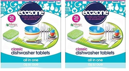 Image of Ecozone Classic Dishwasher Tablets, Effective Cleaning Formula Cuts Through Grease & Grime, Natural Vegan & Non Toxic Tabs, Plant Based Plastic-Free, Leaves No Residue (Pack of 50 Capsules)