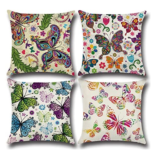 Image of Cushion Covers 14x14 inch Outdoor Cushions Set of 4 COLOR BUTTERFLY Printed Pillow Covers Square Double Sided Velvet Cushions for Patio Couch Balcony Farmhouse Garden Decorative Pillowcases a1047