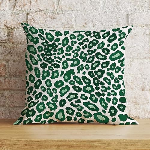 Image of Zyadsinoudor Asian Style Throw Pillow Case Leopard Graphite Green Dot Cushion Cases Traditional 16x16in Decorative Pillow Home Cotton Linen Traditional Cushion Cases For Home Indoor Sofa Couch Decor
