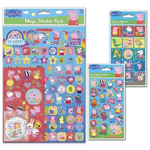 Image of Peppa Pig Mega Sticker Collection | Big Bundle for Scrapbooking and Decoration | Reusable on Non-Porous Surfaces ,Blue / Pink,29.7cm x 21cm