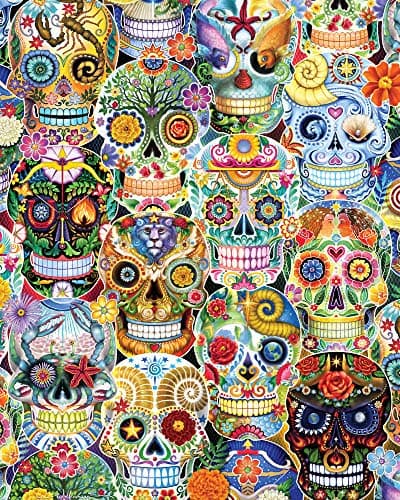 Image of Vermont Christmas Company Day of The Dead (Sugar Skulls) Jigsaw Puzzle 1000 Piece - Large Format 24" x 30" - Randomly Shaped Pieces
