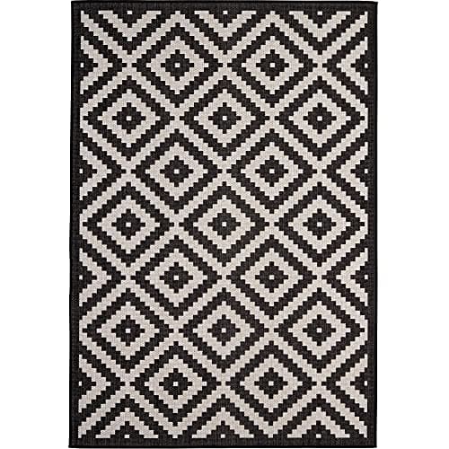 Image of THE RUGS DIAMOND BLACK & WHITE OUTDOOR & INDOOR RUG DURABLE WEATHER-PROOF WASHABLE | GARDEN PATIO GARAGE KITCHEN | EXTRA LARGE, 200X290 CM