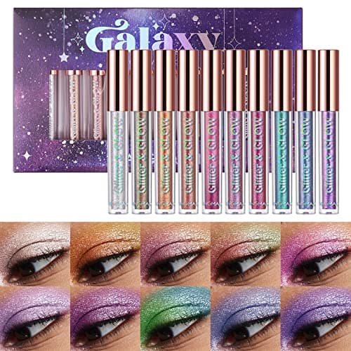 Image of LANGMANNI 10 Pcs Liquid Glitter Eyeshadow Metallic Shimmer Sweatproof Makeup Set, Matte Pressed All Highly Pigmented Blending Powder, Perfect For Every Woman & Girl (#B), Pack of 1