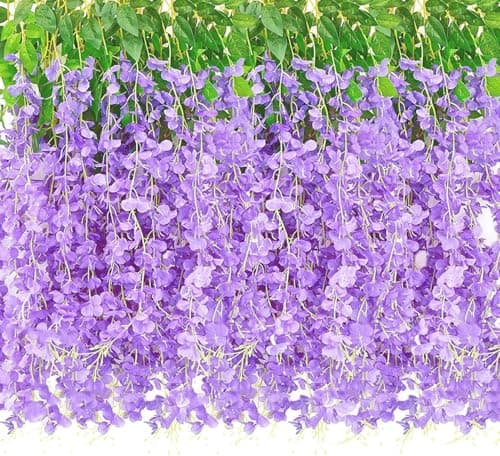 Image of 2 Pack 20 Branches Wisteria Hanging Flowers 6 Feet Artificial White Wisteria Vine Silk Flowers Garland for Wedding Arch Party Garden Home Decor (Light Purple)