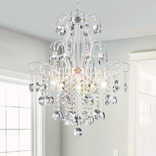 Image of WUZUPS Crystal Chandelier 5-Light Pendant Ceiling Light Modern Lighting Fixture for Bedroom Hallway Bar Kitchen Bathroom, H 57 x W 50, E14 Base, White
