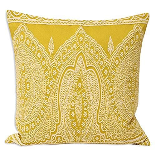Image of Riva Paoletti Polyester Filled Cushion-Yellow-Detailed Persian Paisley Design-Knife Edges-Hidden Zip-Machine Washable-Polycotton Case-50 x 50cm (20" x 20" inches)