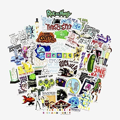 Image of Conquest Journals Rick and Morty Get Schwifty Vinyl Stickers, 50 Unique Stickers, Officially Licensed, Waterproof, UV and Scratch Resistant, Great for All Your Gadgets