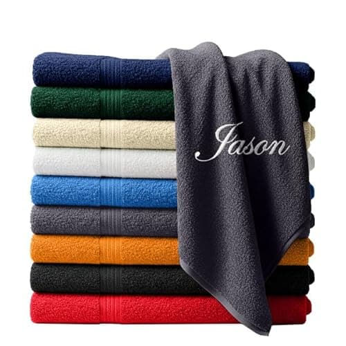 Image of Personalised Name Logo Towel – Custom Embroidered Text Logo Bath Hand Face Towels – Bathroom Gym Salon Spa Hotel (Steel Grey, Face Towel)