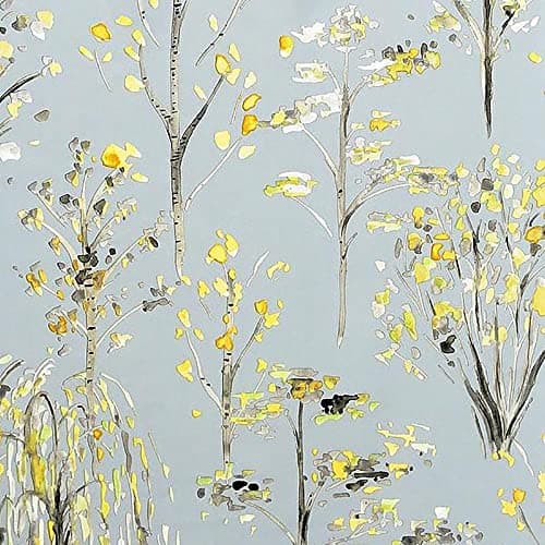 Image of Watercolour Tree Wallpaper Grey White Yellow Floral Flower