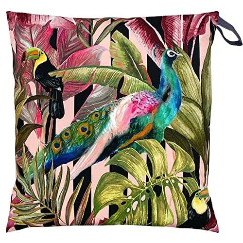 Image of furn. Evans Lichfield Toucan and Peacock Outdoor Cushion Cover, Multi, 43 x 43cm, TOUPEAC/CC5/MUL