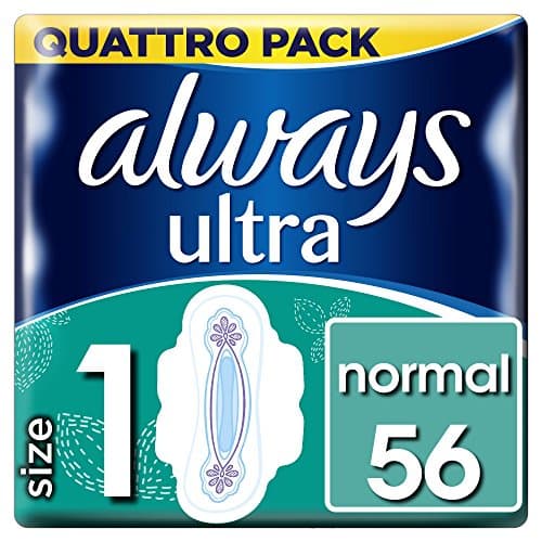 Image of Always Ultra Sanitary Towels with Wings Pads (Super Absorbent/Neutralises Odours/Ultra Thin), Normal, 56 Count