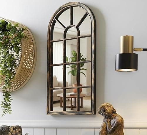 Image of DEENZ 35X71Cm Arched Window Wall Mirror, Brushed Copper/Bronze, Room Decoration Ideas New Eye Catching Design