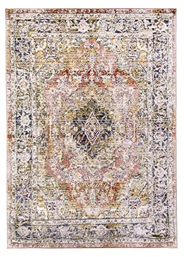 Image of SrS Rugs Vintage Rugs for Living Room, Bedroom, Dining Room, Kitchen Room - Boho Distressed Traditional Faded Ikat Style Multicoloured Design Smooth Soft Low Pile (Pink, 160 x 230 cm)