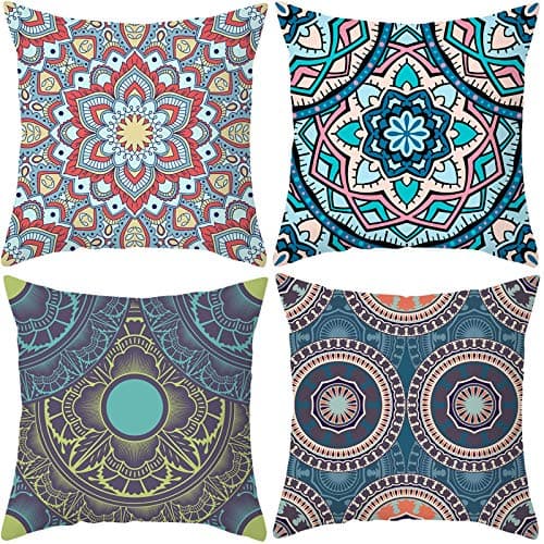 Image of Lieson Pillowcase 4 Pack, 16x16 Cushion Covers Set Of 4 40x40CM Mandala Pattern Christmas Pillowcase Multicolor, Polyester