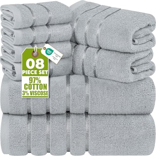 Image of Utopia Towels 8-Piece Luxury Towel Set, 2 Bath Towels, 2 Hand Towels, and 4 Wash Cloths, 500 GSM, 97% Ring Spun Cotton Highly Absorbent Viscose Stripe Towels Ideal for Everyday use (Cool Grey)