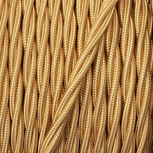 Image of ElekTek Gold Twisted Vintage-Style Braided Fabric Covered Lighting Flex Cable 2m Pack Length, 3-Core 6 Amp (0.75mm), EU Manufactured