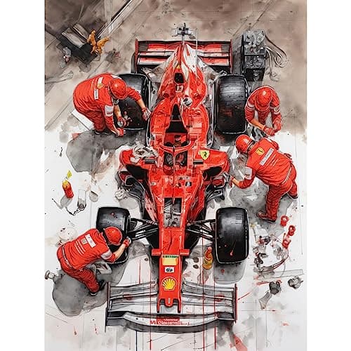 Image of Artery8 Grand Prix Race Car Wheel Change Aerial Shot Unframed Wall Art Print Poster Home Decor Premium