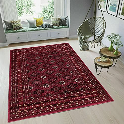 Image of householdfurnishing Vintage Traditional Non Slip Rug Bedroom Living Room Carpet Mat Runners Floral Pattern Wide Area Persian Style Rugs (60 x 110 cm - Door Mat, Tagab Red)