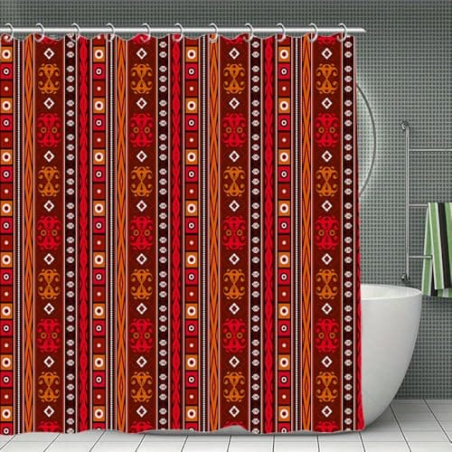 Image of LFKVYZLC Boho Ethnic 70" Shower Curtain Aztec Style Bathroom Curtains Navajo Tribal Kids Girl Boy Bath Curtain Mexican Red Stripes Geo Pattern