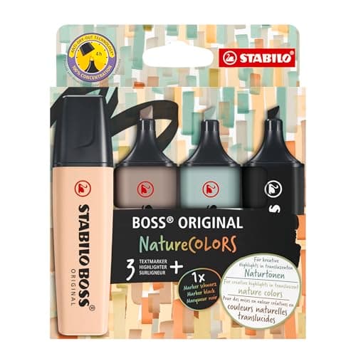 Image of STABILO BOSS ORIGINAL NatureCOLORS - Highlighter - Pack of 4 - Beige, Warm Grey, Earth Green, Black