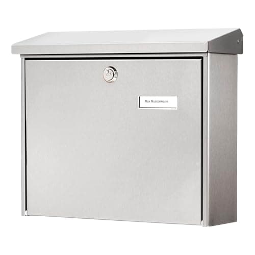 Image of BURG-WÄCHTER Stainless Steel Letterbox with Hinged Pain Canopy, A4 Throw-in Format, EU Norm EN 13724, Amrum 3867 Ni