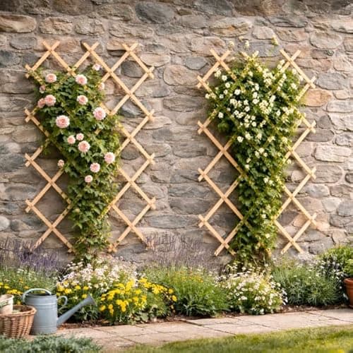 Image of Garden Mile Set Of 2 Outdoor Garden Trellis 6ft x 2ft Durable Expanding Trellis For Climbing Plants Pine Trellises For Plants And Vegetables Outdoor Lattice Panel Climbing Plant Support