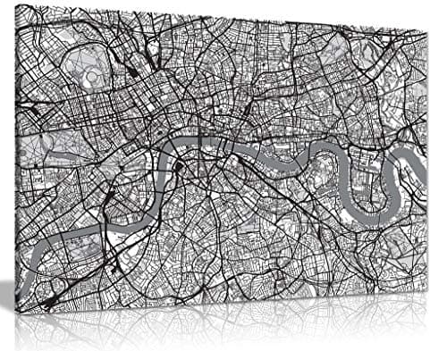 Image of Black & White Map Of London Urban Canvas Wall Art Picture Print (18x12)