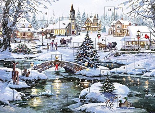 Image of Traditional Advent Calendar Christmas Snow Scene - Glitter Finish 24 Doors