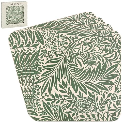 Image of The Leonardo Collection William Morris Larkspur Coasters Set of 4 For Office Home & Kitchen | Lovely Coaster Set For Decorative Home Accessories Drinks Coasters For Tea & Coffee
