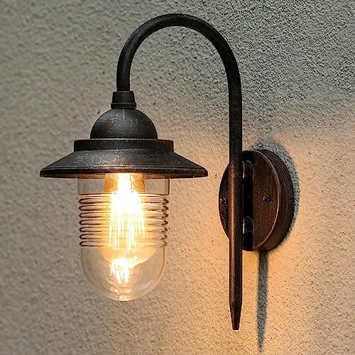 Image of LUTEC Outdoor Wall Lights, Black Rust Finish Classical Exterior Wall Lantern for Garden Deck,Patio, Waterproof, Durable Clear Diffuser