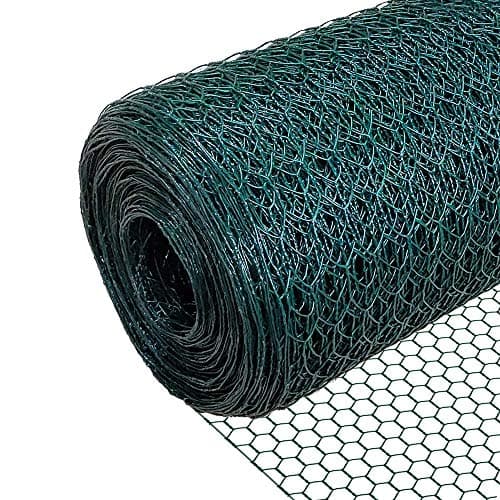 Image of VOUNOT® Chicken Wire Mesh Roll, PVC Coated Hexagonal Wire Mesh Fencing, Wire Poultry Netting, 1m x 25m, Hole Size: 13mm, Green