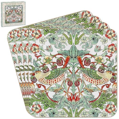Image of The Leonardo Collection William Morris Strawberry Thief Coasters Set of 4 For Office Home & Kitchen | Lovely Coaster Set For Decorative Home Accessories Drinks Coasters For Tea & Coffee