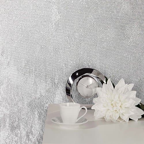 Image of Crown Wallcoverings Alexis Texture Silver Wallpaper M1386 - Vinyl Metallic Glitter Plain
