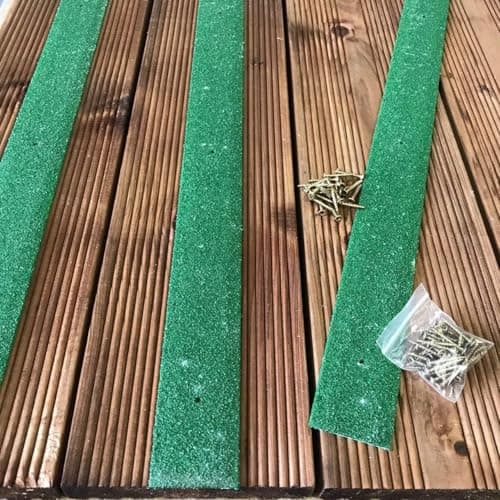 Image of GreenTec GRP Anti Slip Decking Strip – Heavy Duty Non Slip Safety Tread for Decking, Outdoor Steps, Stairs & Ramps – Multiple Sizes & Colours (10, Green, 1200mm x 50mm x 3mm)