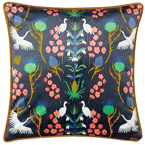Image of Kate Merritt Herons Illustrated Polyester Filled Cushion,Blue,43 x 43cm