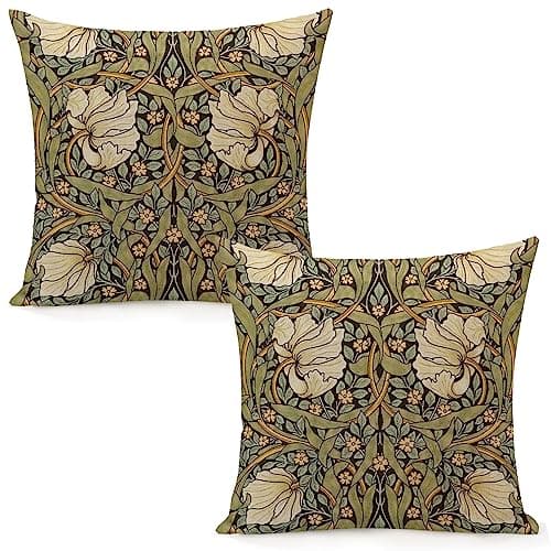 Image of Dripglw Set of 2 William Morris Pillow Covers, Pimpernel, 45.7 x 45.7 cm, Aesthetic Pillows for Bedroom and Living Room, Decorative Velvet Pillow Cover, Home Decoration