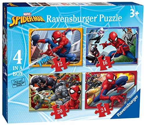 Image of Ravensburger Marvel Spider-Man 4-in-a-Box Jigsaw Puzzles for Kids Age 3+ – 12/16/20/24 Piece Puzzle Set, Preschool Activity Toy, Birthday Gift for Boys & Girls