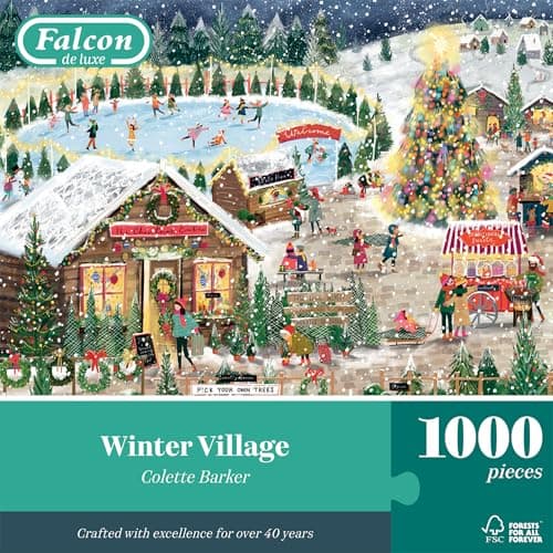 Image of Falcon Winter Village - 1000 Piece Jigsaw Christmas Puzzle for Adults - Beautifully Illustrated 1000Pc Xmas Jigsaw Puzzle - Fun Home Activity, Puzzles for Rainy Days, Birthdays & Gifts - Jumbo
