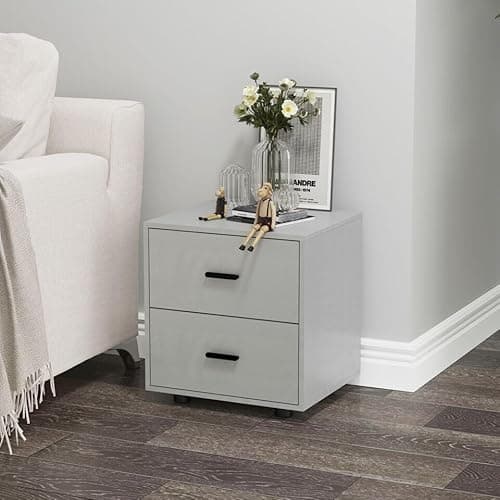Image of URBNLIVING 1 or 2 Drawer Wooden Bedside Table Cabinet Bedroom Furniture Storage Nightstand (Cool Grey, 2 Drawer)