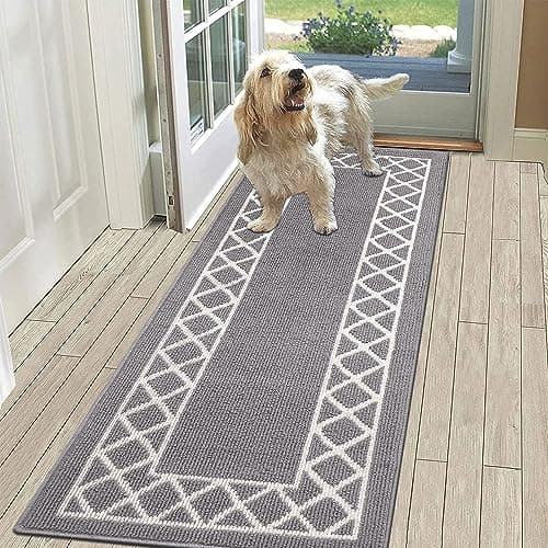 Image of SHACOS Grey Runner Rug for Hallway 50 x 150 cm Non Slip Hall Runners Narrow Rug Washable Kitchen Rugs Carpet Runner for Entryway Kitchen Laundry Room