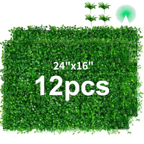 Image of TOPDEEP 12 Pieces 24"x 16" Artificial Boxwood Panel, Grass Wall Panel, Boxwood Hedge Wall Panels UV Protected Suitable for Artificial Green Wall Decor, Fence Garden Wedding Backyard Decor