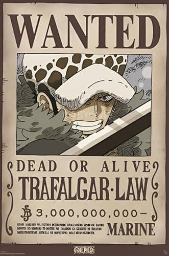 Image of BUY ART FOR LESS Officially Licensed One Piece - Wanted Trafalgar Art Poster - 24 x 36 Inch - Decorative Print - Poster Paper - Ready to Frame