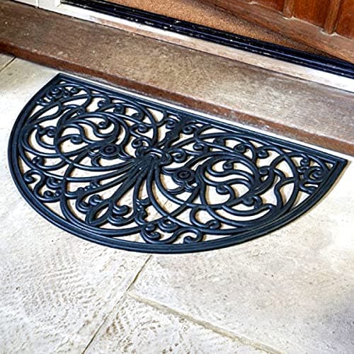 Image of garden mile Marco Paul Half Moon Rubber Door Mat, Wrought Iron Effect, Non Slip Heavy Duty Welcome Entrance Mat, Durable Front Heavy Duty Doormat, Dirt Trapper Rubber Door Mat Outdoor and Indoor